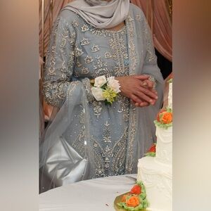 Embellished Silver and Ice Blue Gown